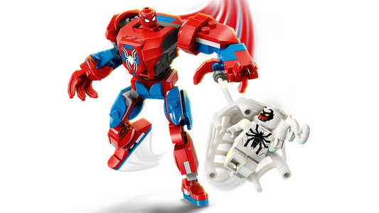 Fully articulated Spider-Man mech posed for battle