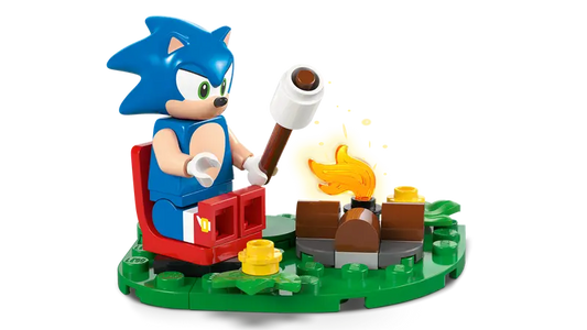 Close-up of Sonic and Tocky figure in LEGO Sonic playset.