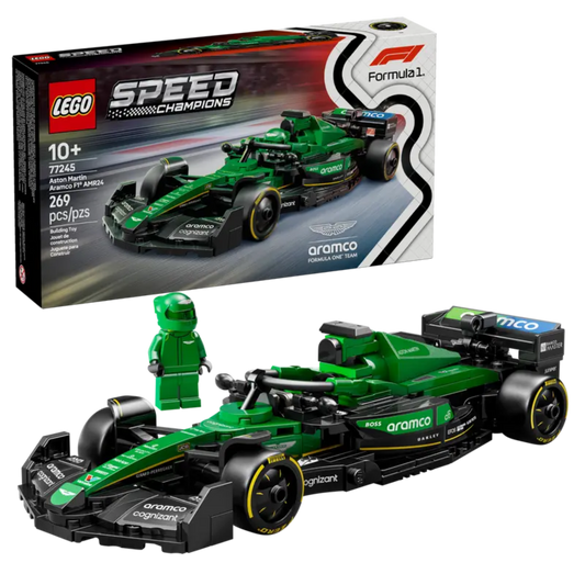 LEGO Speed Champions Aston Martin Aramco F1 AMR24 Race Car toy model in green and black