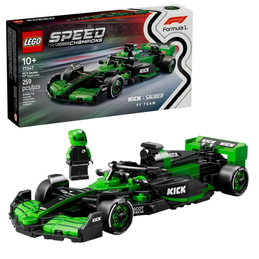 LEGO Speed Champions KICK Sauber F1 Team C44 Race Car model on display