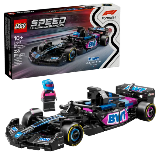 LEGO Speed Champions BWT Alpine F1 Team A524 race car model, side view