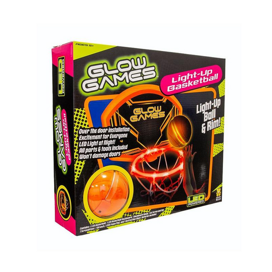 LED-powered basketball and hoop for nighttime fun