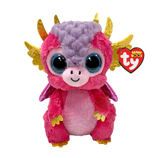 Beanie Boos Mia Dragon plush toy with pink body and glitter wings