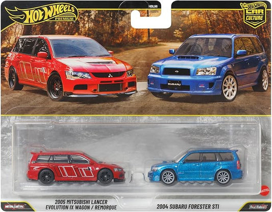 Hot Wheels Premium Car Culture 2005 Mitsubishi Lancer & 2004 Subaru Forester Die-Cast Cars 2 Pack