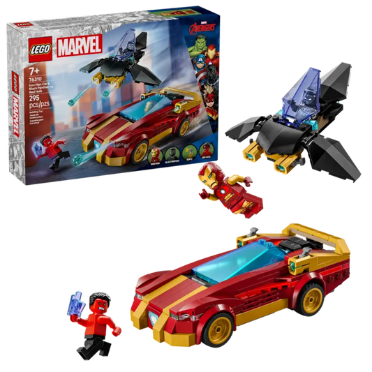 LEGO 76310 Iron Man Car & Black Panther vs. Red Hulk set with minifigures.