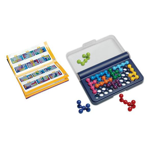 IQ puzzle including pieces and instructions on white background