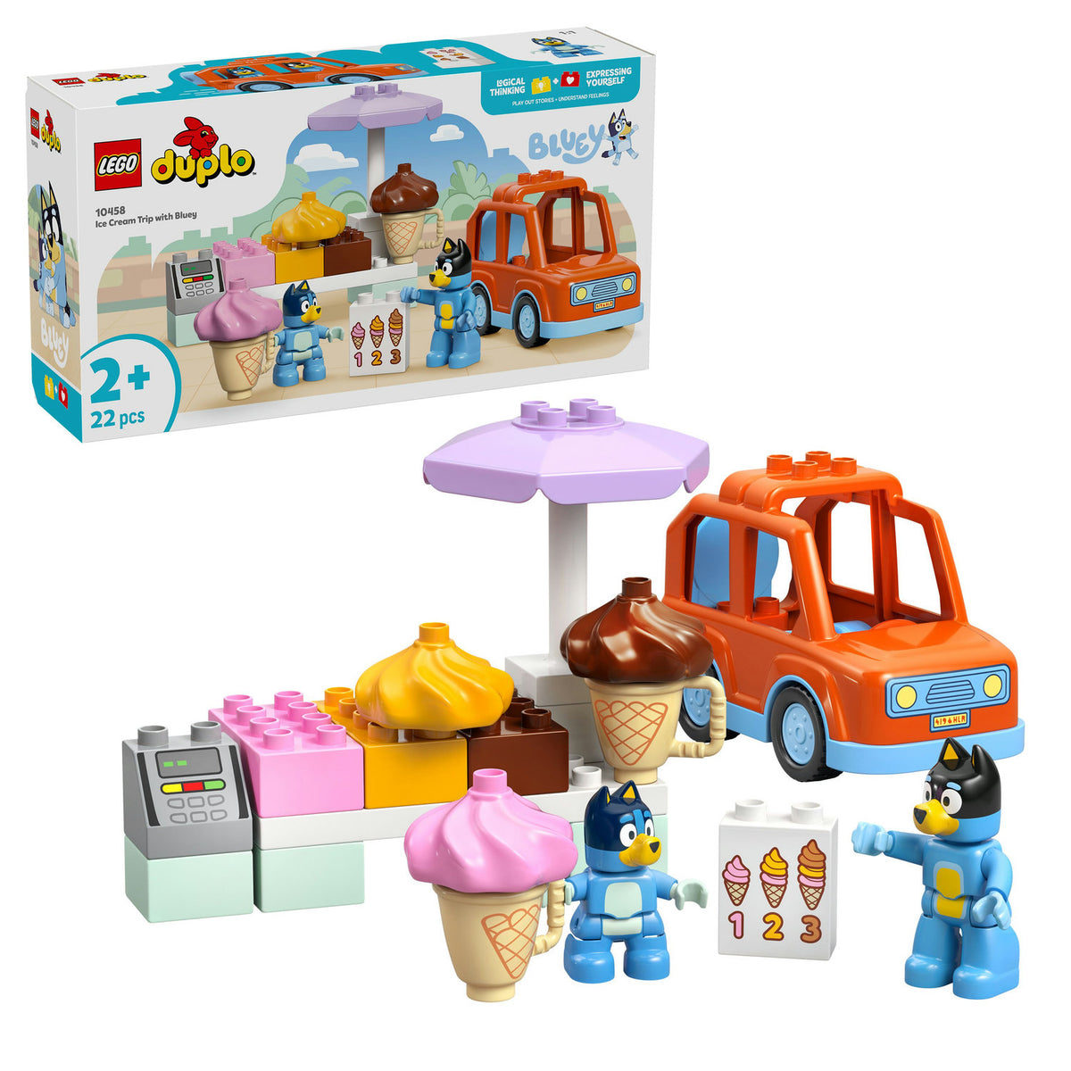 Bluey LEGO icecream toys with packaging on white background 