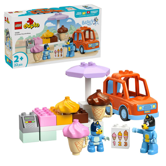Bluey LEGO icecream toys with packaging on white background 