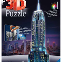 Ravensburger Empire State Building Night Edition 216 piece 3D Jigsaw Puzzle with LED lighting for Adults &amp; for Kids - 12566