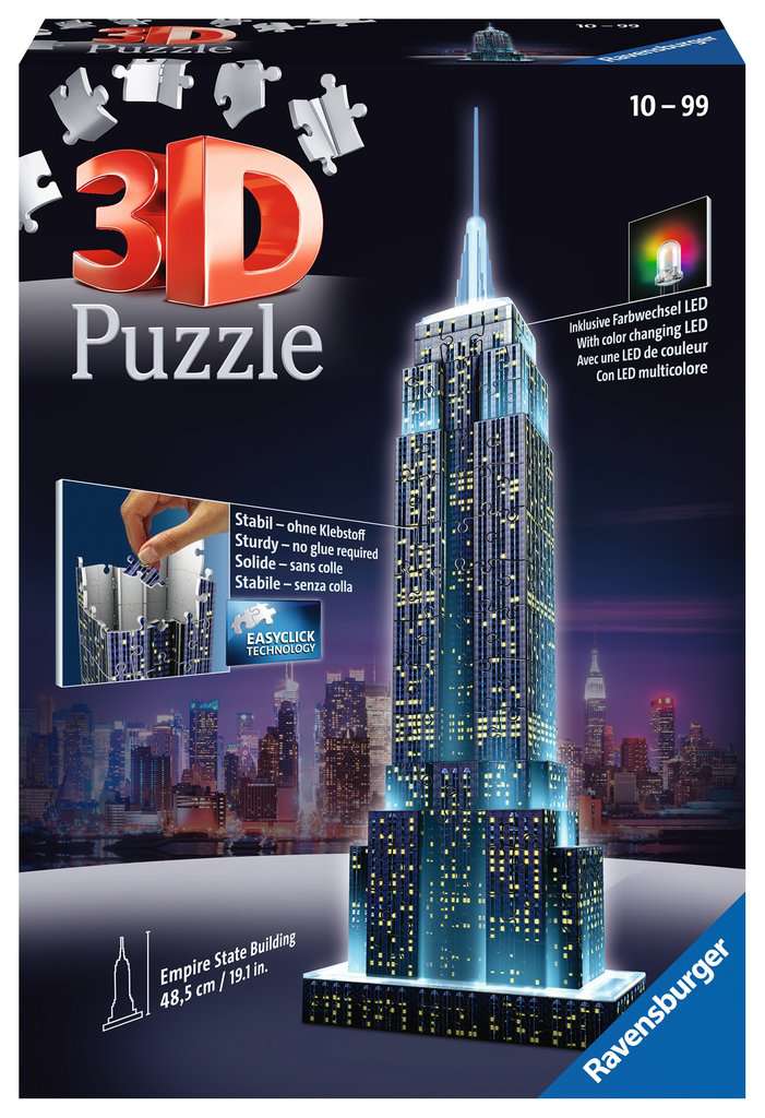 Ravensburger Empire State Building Night Edition 216 piece 3D Jigsaw Puzzle with LED lighting for Adults &amp; for Kids - 12566