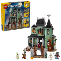 Haunted house LEGO set with packaging in background