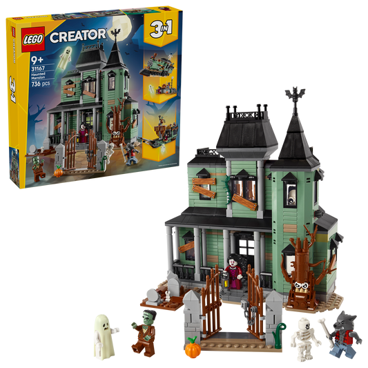 Haunted house LEGO set with packaging in background