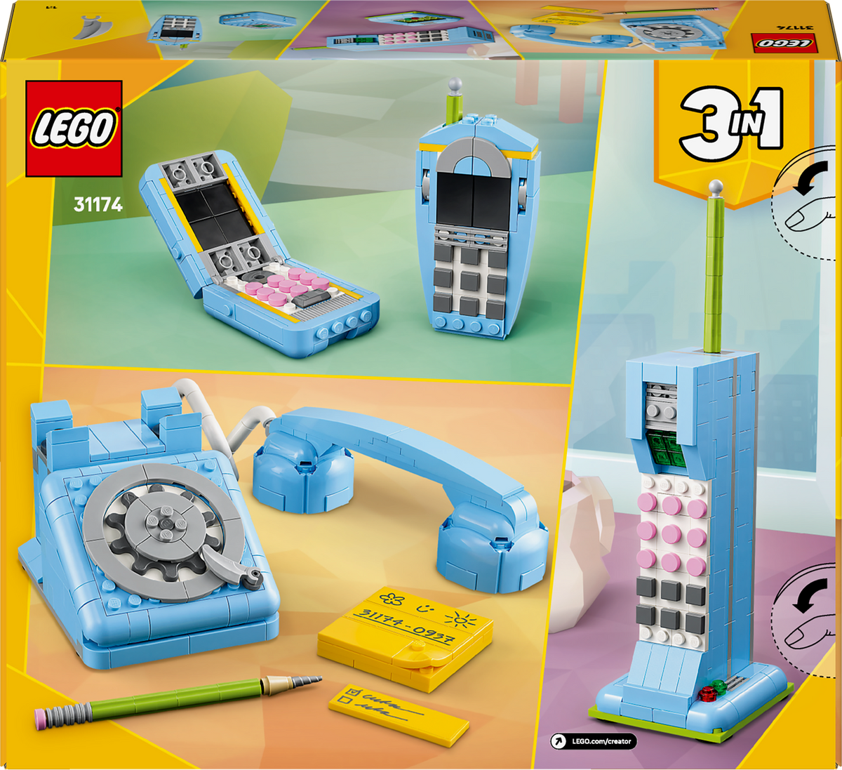 packaging for blue LEGO retro telephone and accessories 
