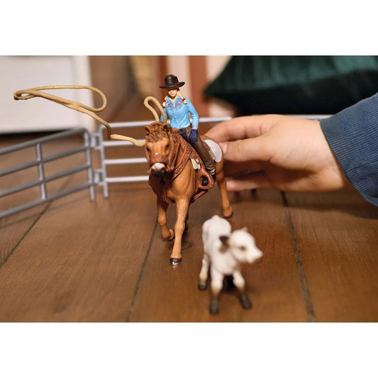 SCHLEICH World Farm Cowgirl Team Roping Fun