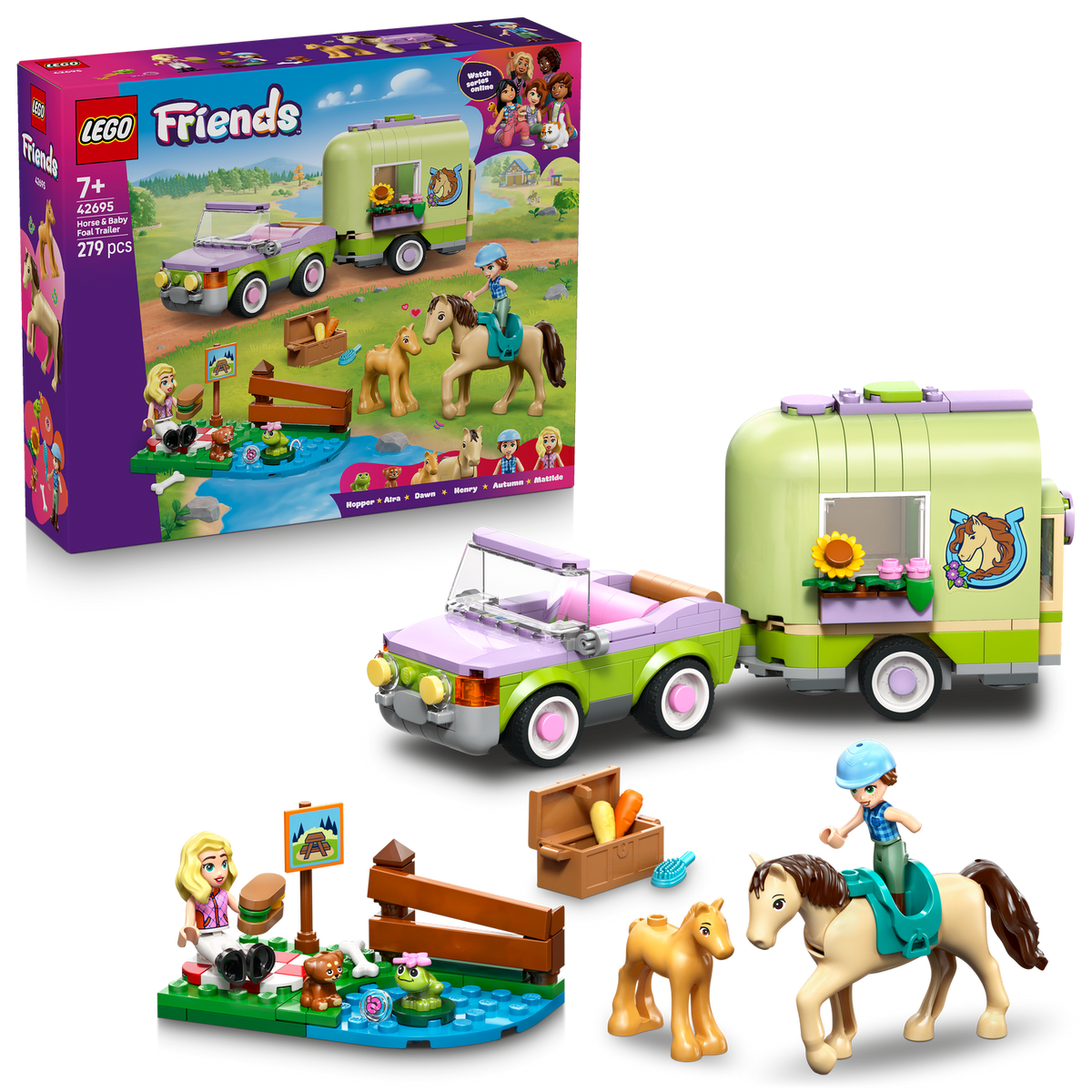 lego friends horse and baby foal trailer with box 