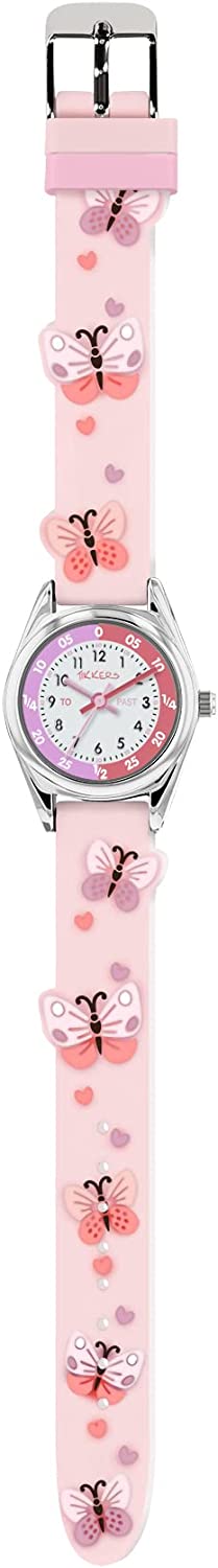 Tikkers Pink Strap Silver Time Teacher Butterfly Watch