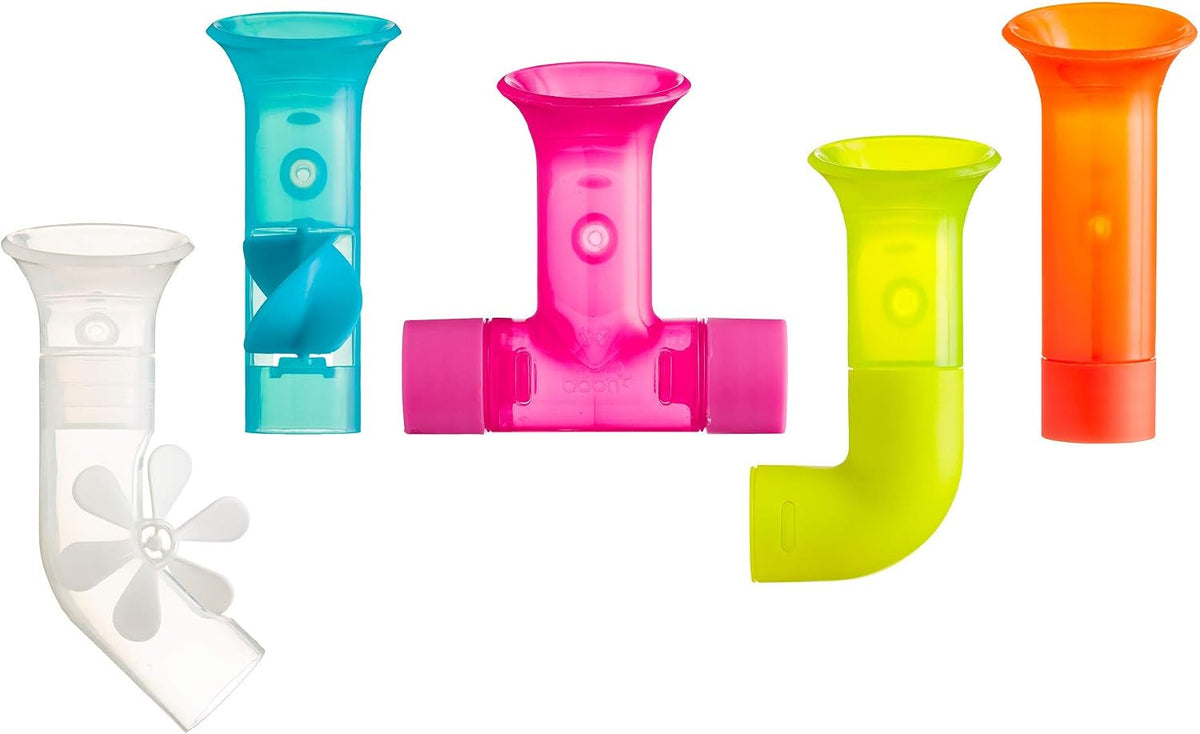 Boon Pipes building bath toy set with five coloured pipes