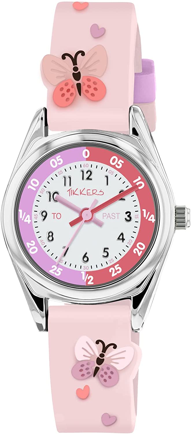 Tikkers Pink Strap Silver Time Teacher Butterfly Watch