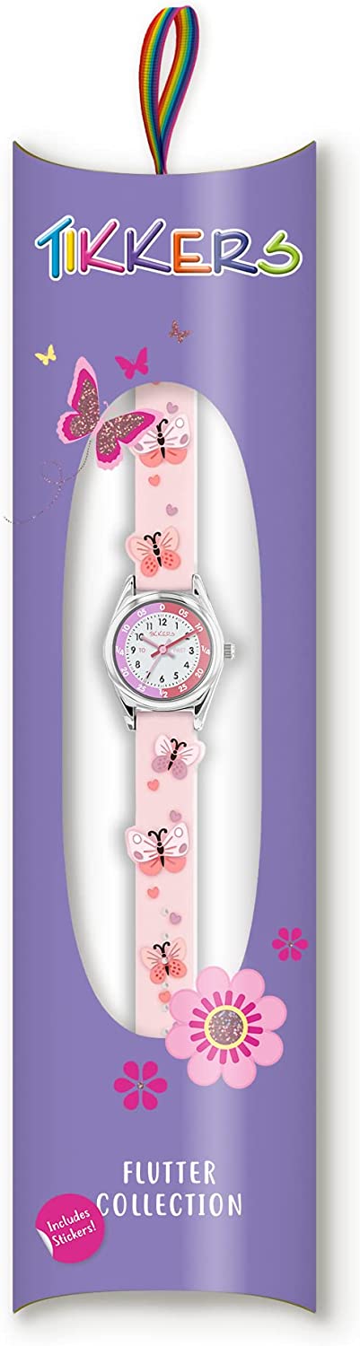 Tikkers Pink Strap Silver Time Teacher Butterfly Watch