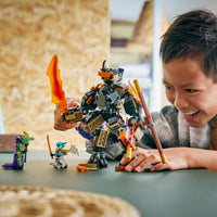 boy playing with coles mission mech and dragon drone  