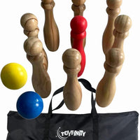 Toyfinity wooden bowling set with nine pins and two balls