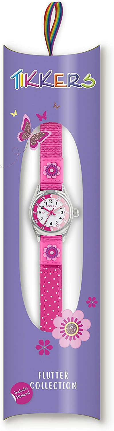 Tikkers Silver Case Time Teacher Dial PK Flower Velcro Strap