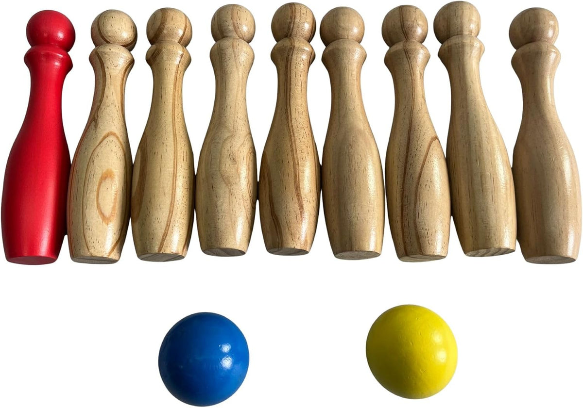 Toyfinity wooden bowling set with nine pins and two balls – view 5