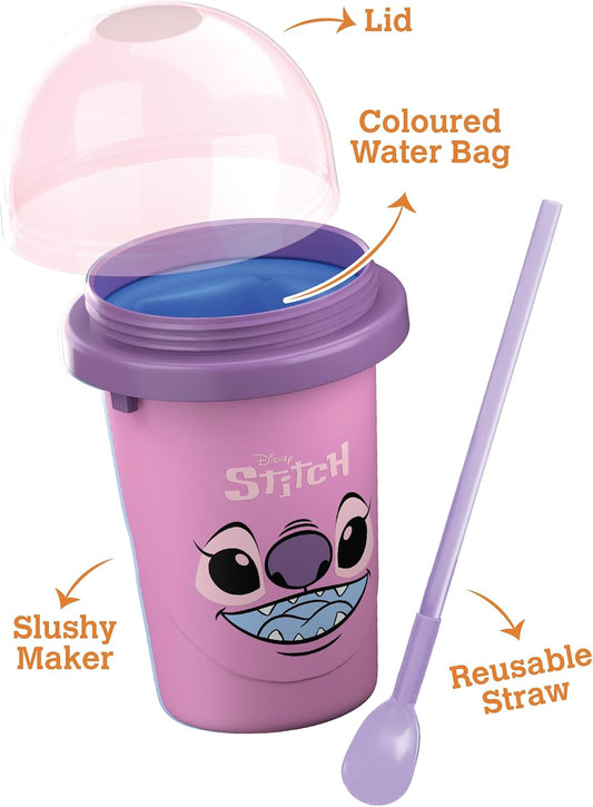 ChillFactor Disney Stitch Angel Slushy Maker Pink – pink Angel cup with lid and spoon straw