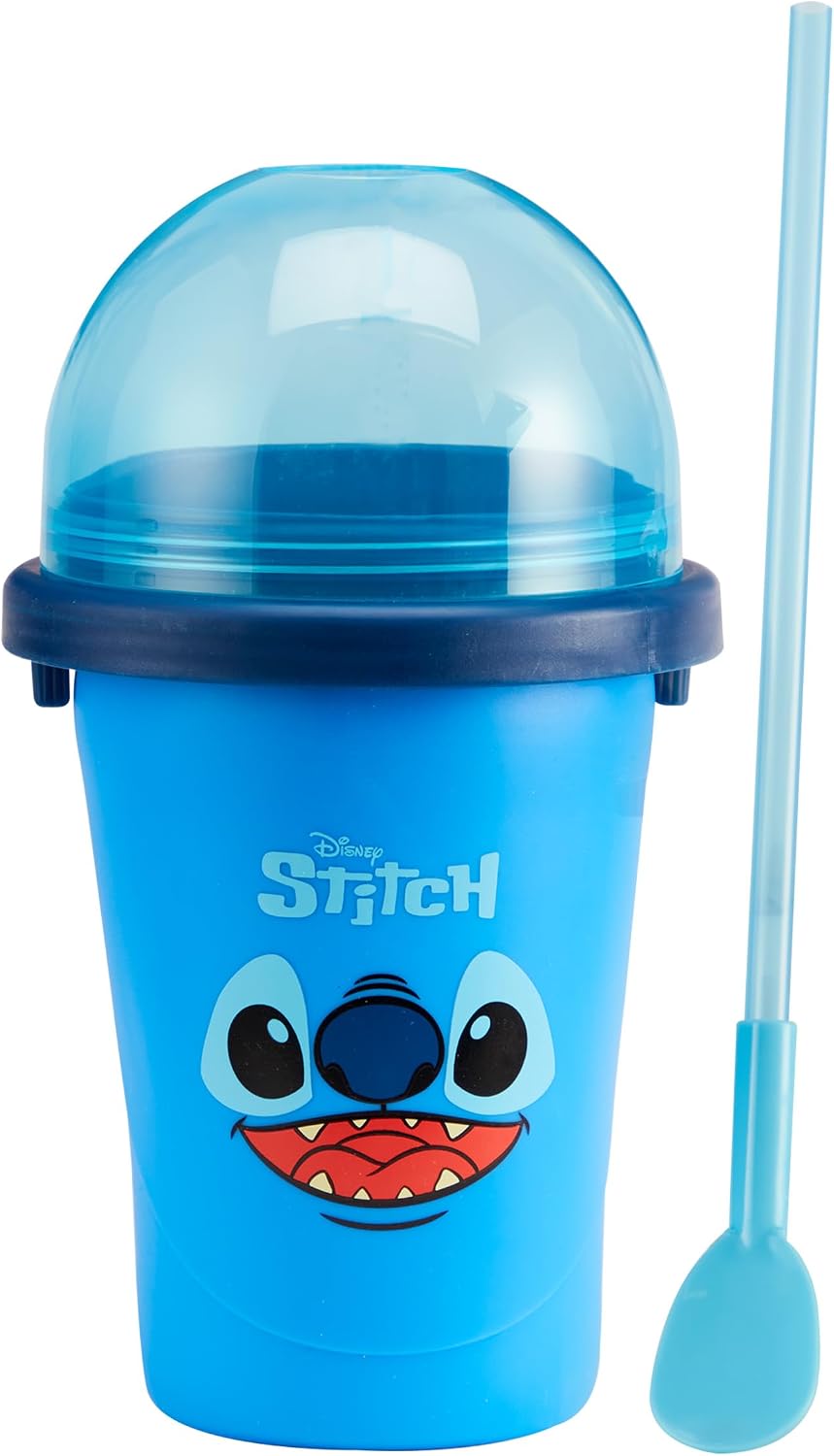 ChillFactor Disney Stitch Slushy Maker Blue – blue Stitch cup with lid and spoon straw