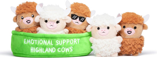 Relatable Emotional Support Highland Cows plush set in carry container