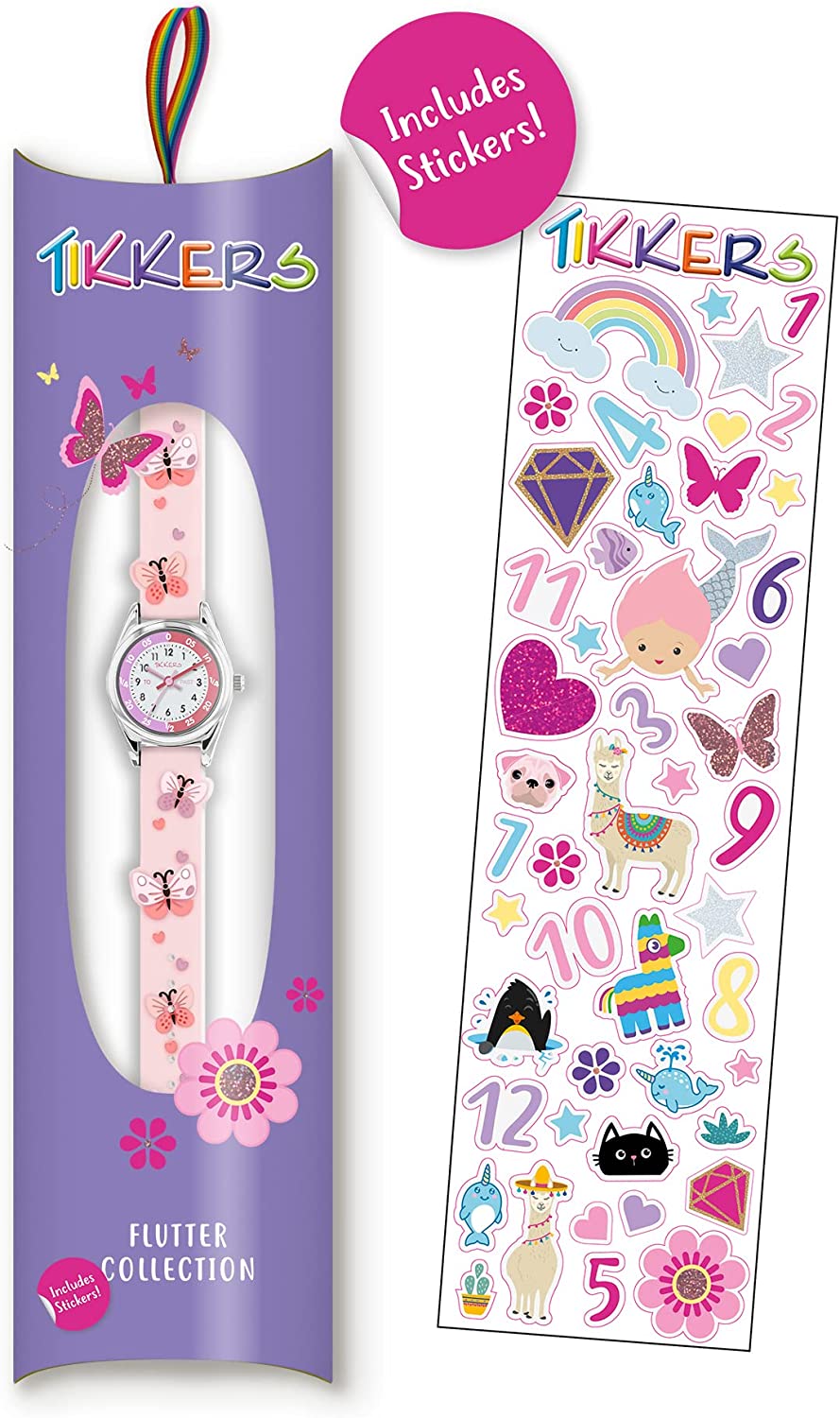 Tikkers Pink Strap Silver Time Teacher Butterfly Watch