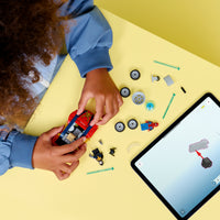 boy building lego spiderman car vs venomized wolverine 