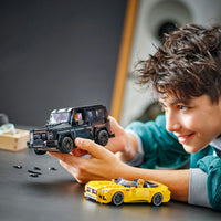 by playing with two car lego set 