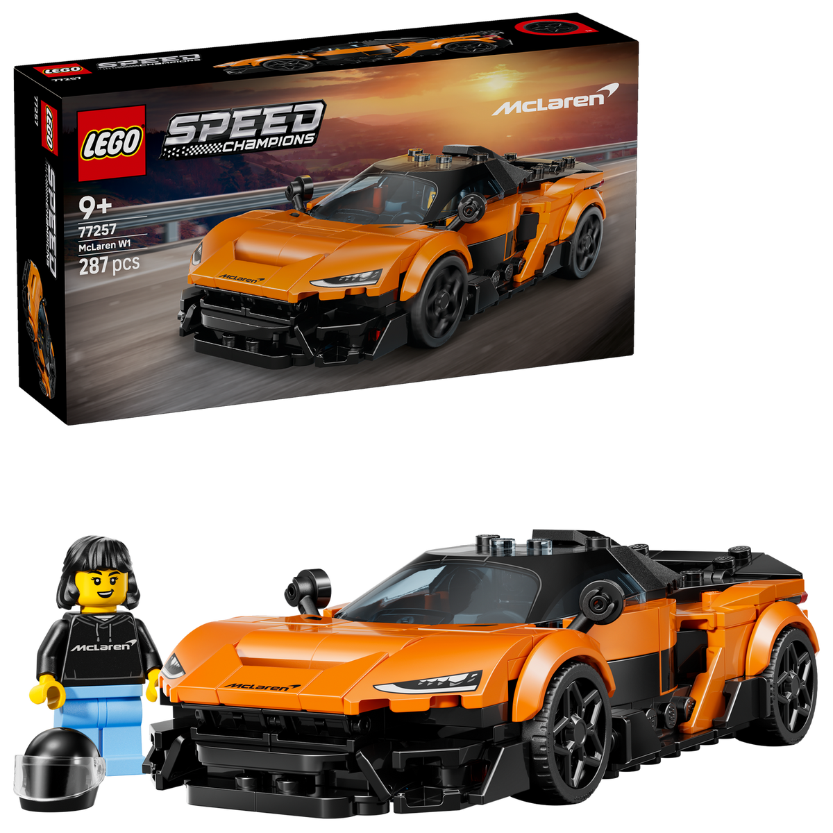 maclaren w1 lego car, figure and box 