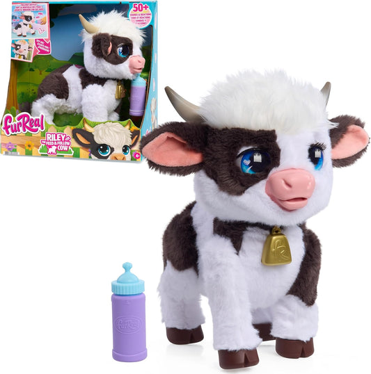 FurReal Riley the Feed and Follow Cow interactive plush mini cow with bottle