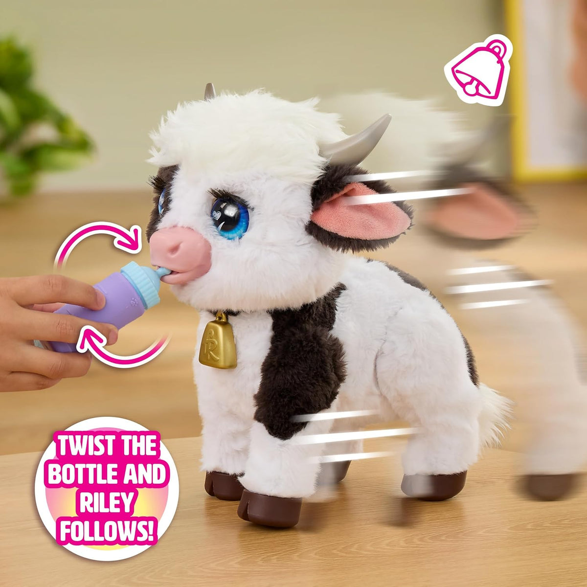 FurReal Riley the Feed and Follow Cow interactive plush mini cow with bottle – view 4