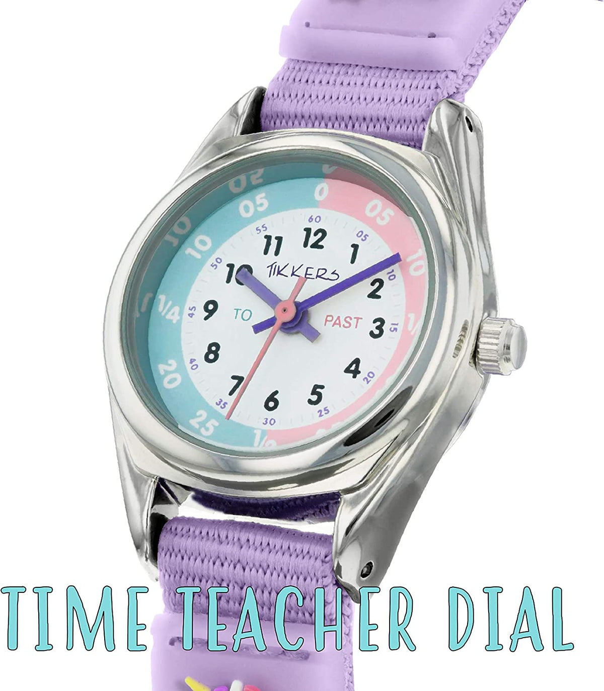 Tikkers Time Teacher Purple Velcro Strap Watch