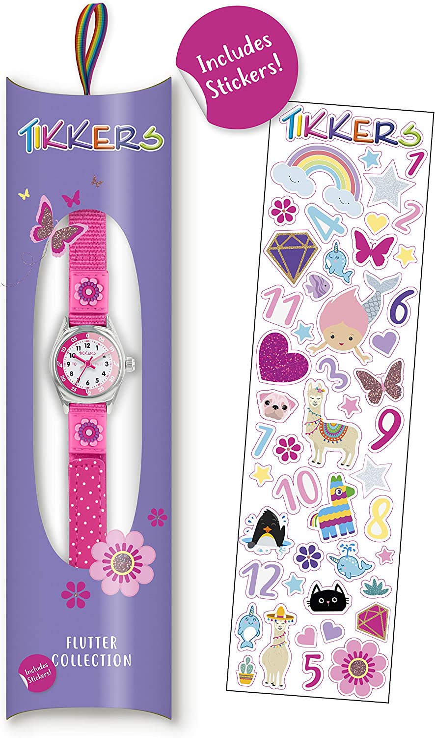 Tikkers Silver Case Time Teacher Dial PK Flower Velcro Strap