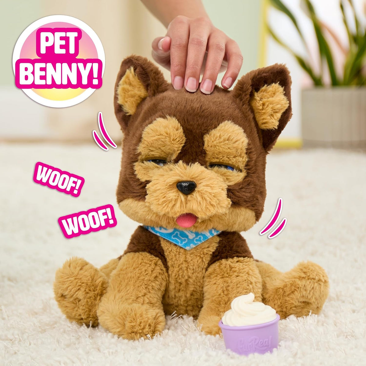 FurReal Benny the Kiss and Cuddle Pup interactive brown plush puppy with treat cup – view 4