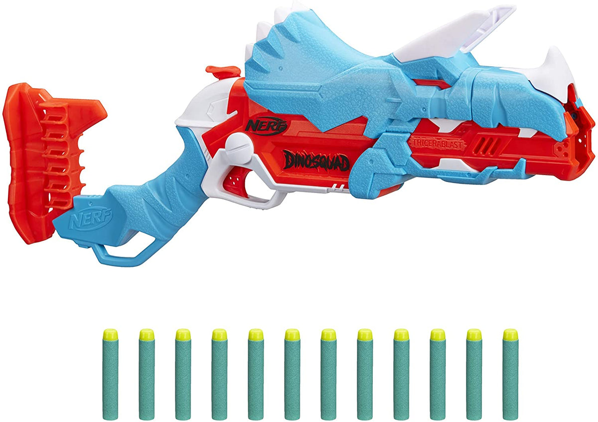 F0803 Nerf DinoSquad Tricera-blast Blaster, Break-Open 3-Dart Loading, 12 Nerf Darts