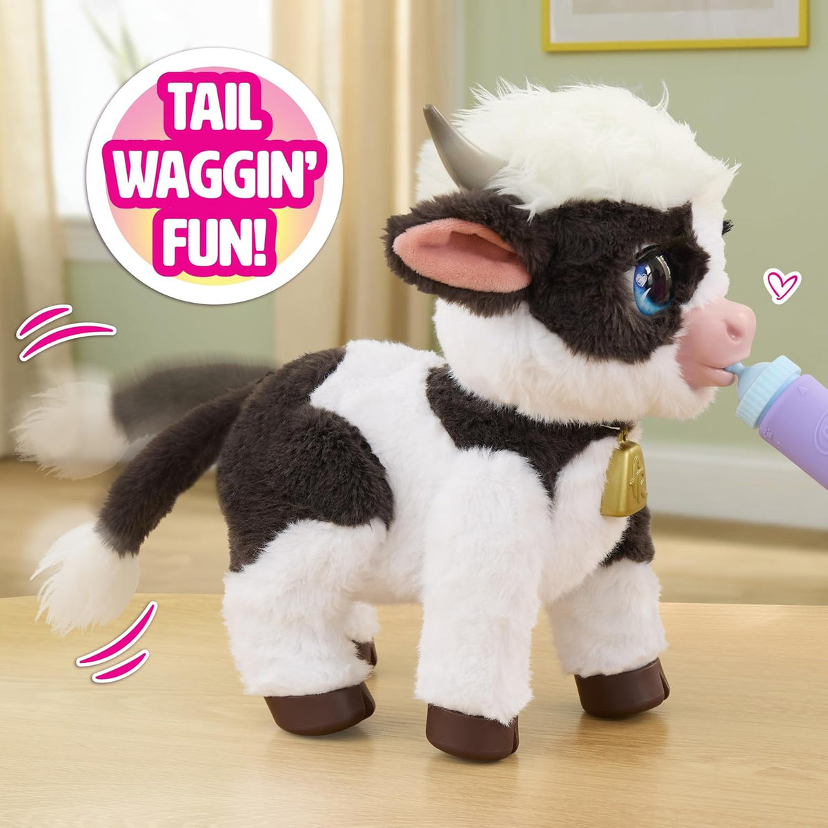 FurReal Riley the Feed and Follow Cow interactive plush mini cow with bottle – view 5