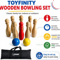 Toyfinity wooden bowling set with nine pins and two balls – view 4