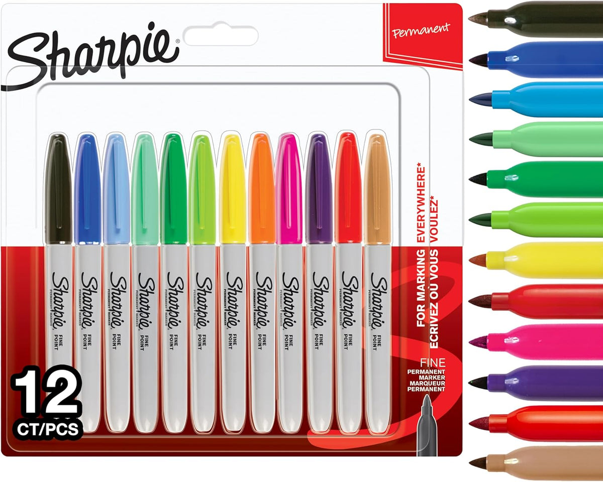 Sharpie fine permanent markers pack of 12 assorted colours