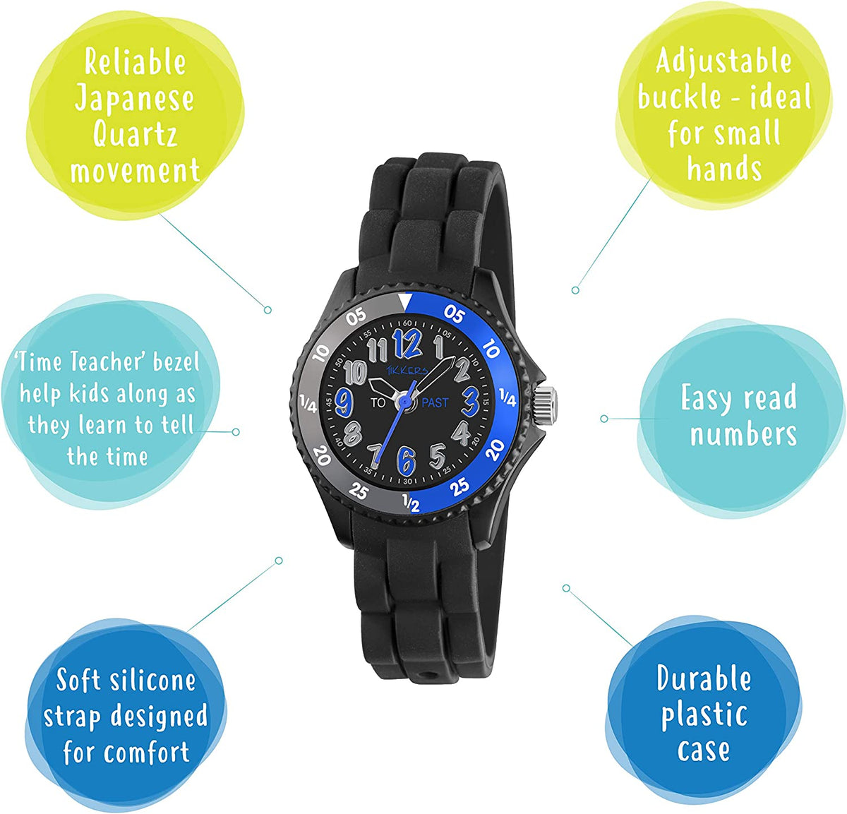 Tikkers Black-Blue TT Silicone Strap Watch