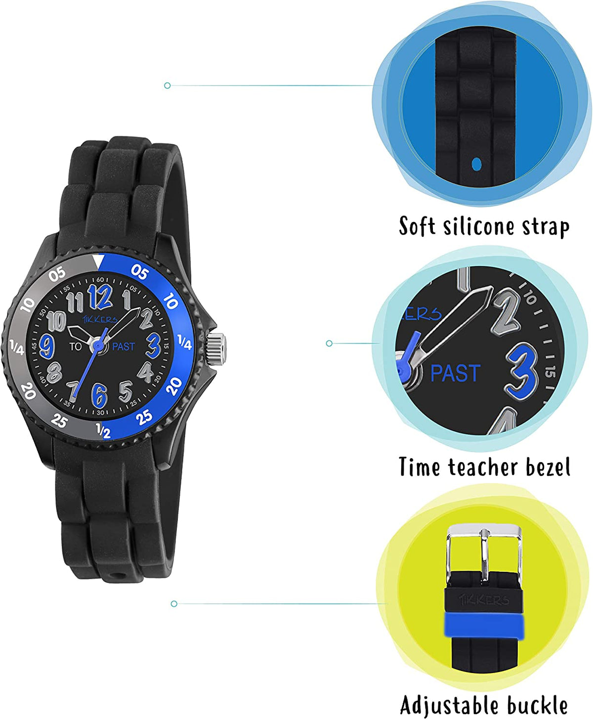 Tikkers Black-Blue TT Silicone Strap Watch