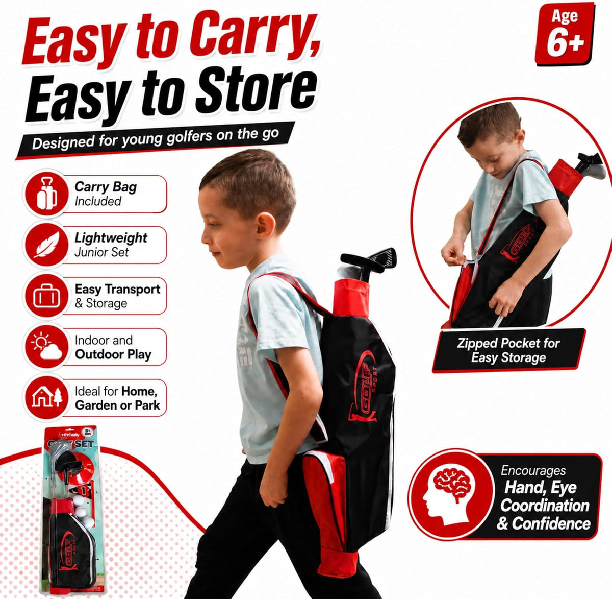 Toyfinity Junior Golf Set with clubs, balls, flags and carry bag – view 4