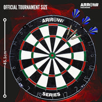 Arrow180 bristle dartboard in black cabinet with steel darts – view 6