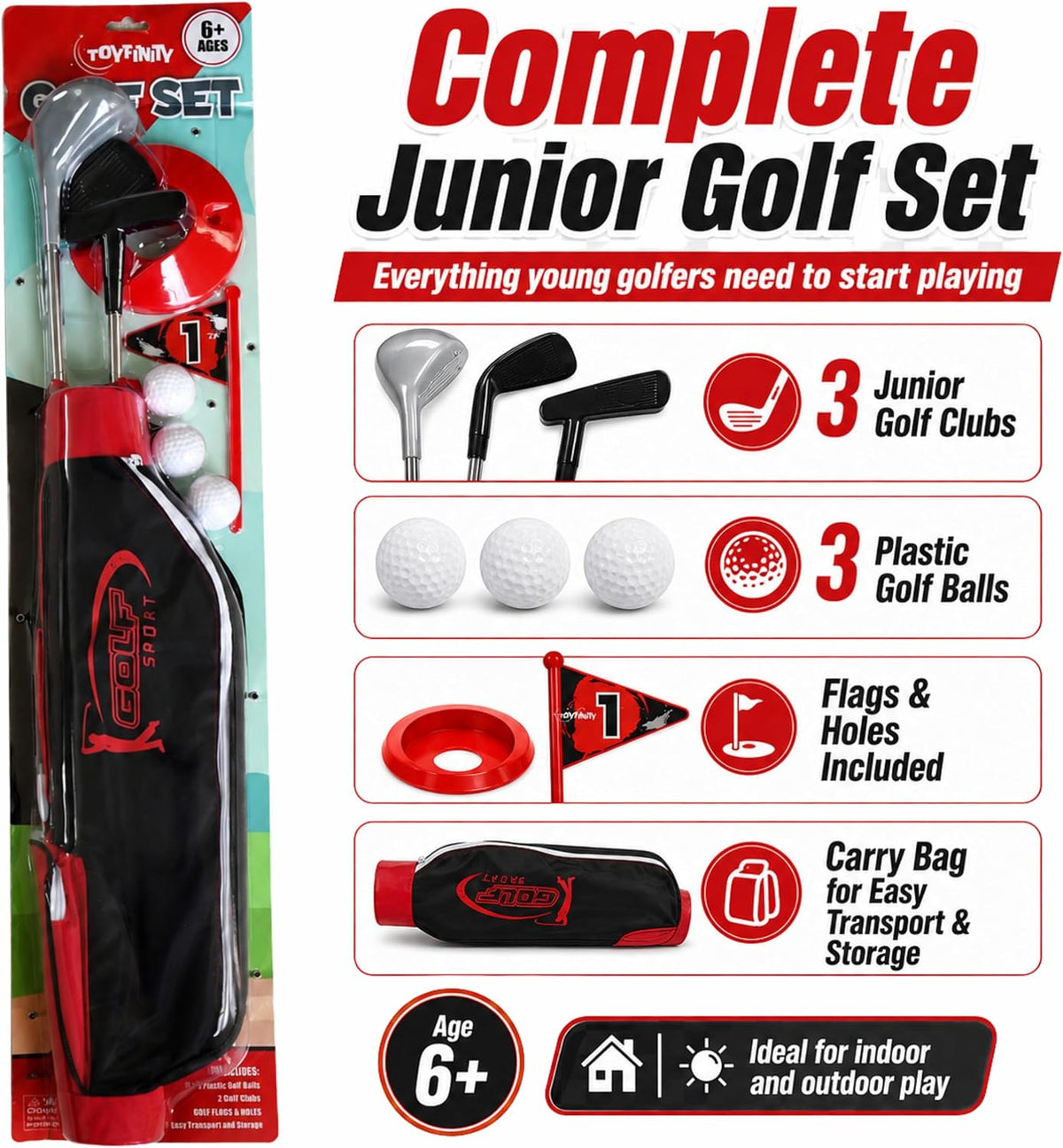 Toyfinity Junior Golf Set with clubs, balls, flags and carry bag – view 3