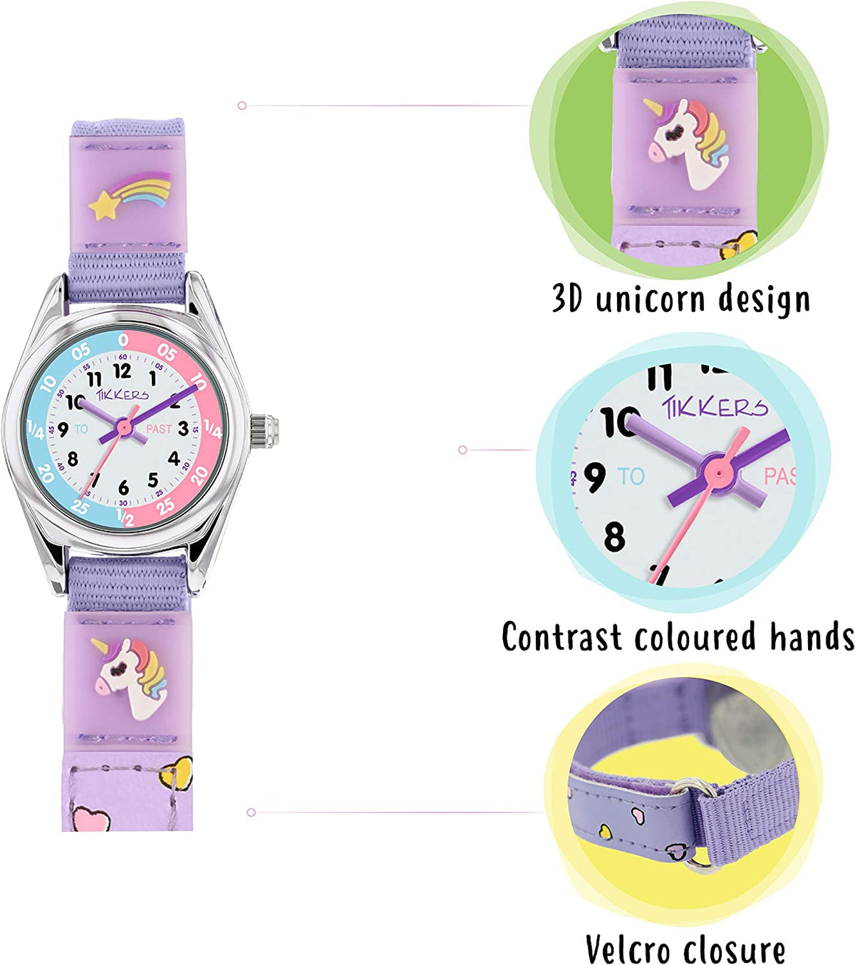 Tikkers Time Teacher Purple Velcro Strap Watch