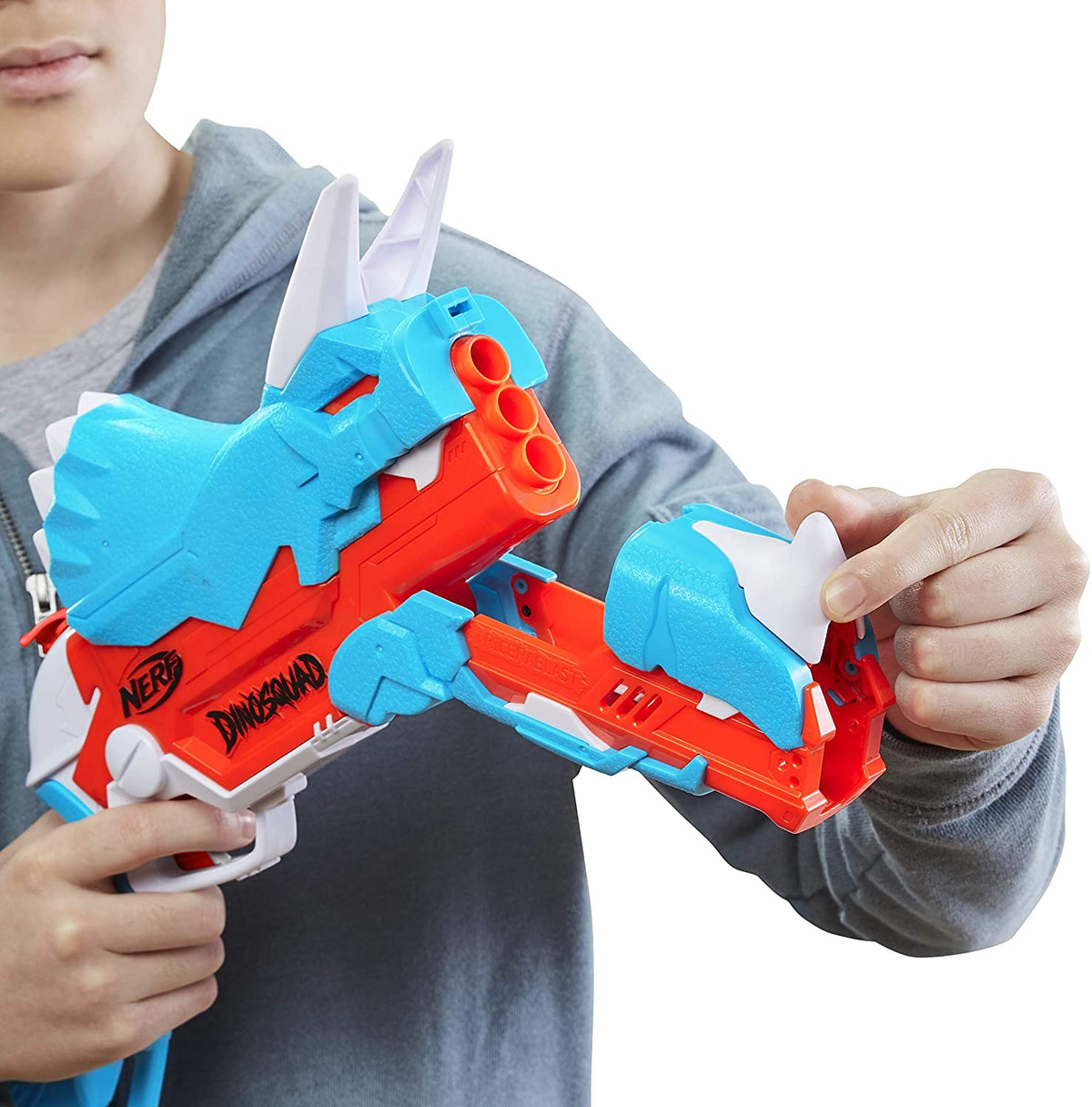 F0803 Nerf DinoSquad Tricera-blast Blaster, Break-Open 3-Dart Loading, 12 Nerf Darts